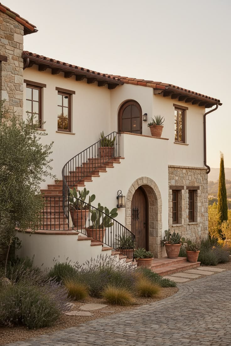 Spanish Narrow Stair Along Stucco Wall
