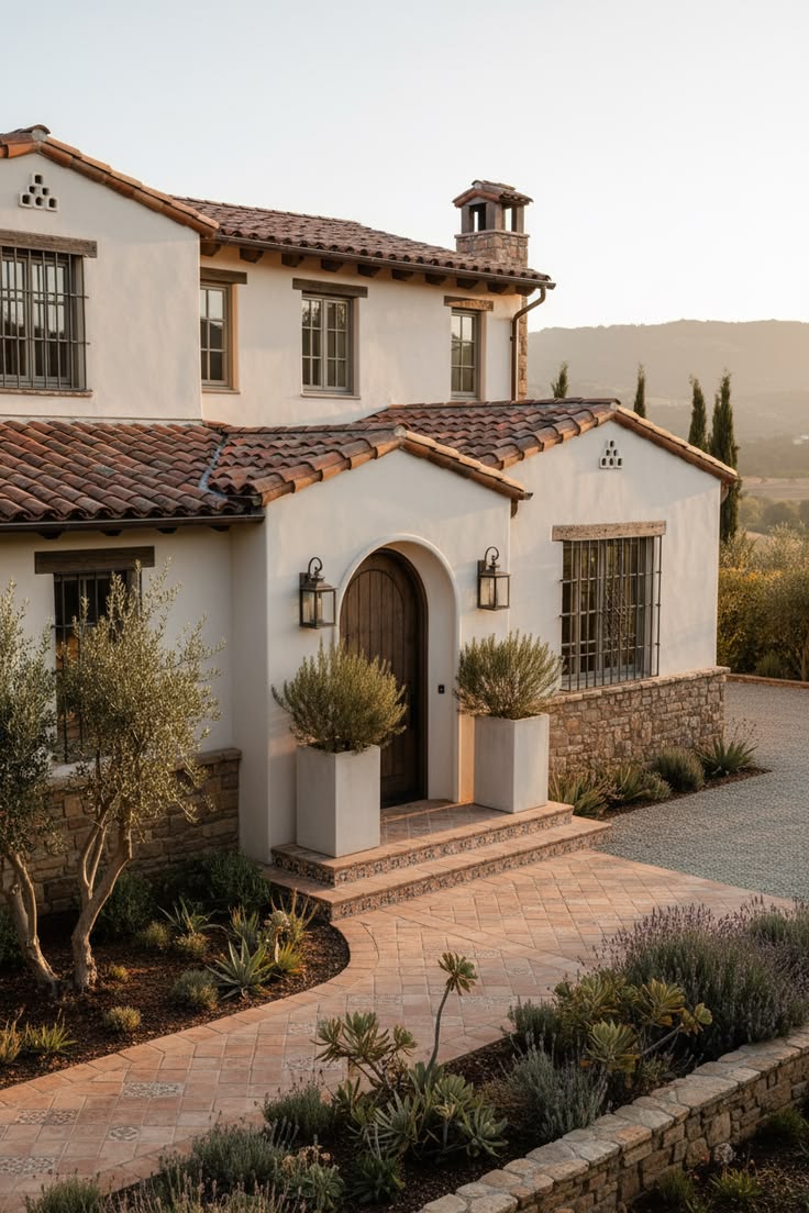 Spanish Recessed Doorway With Flanking Planters