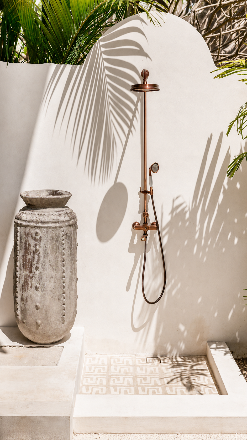 Copper shower in a sunlit garden 2